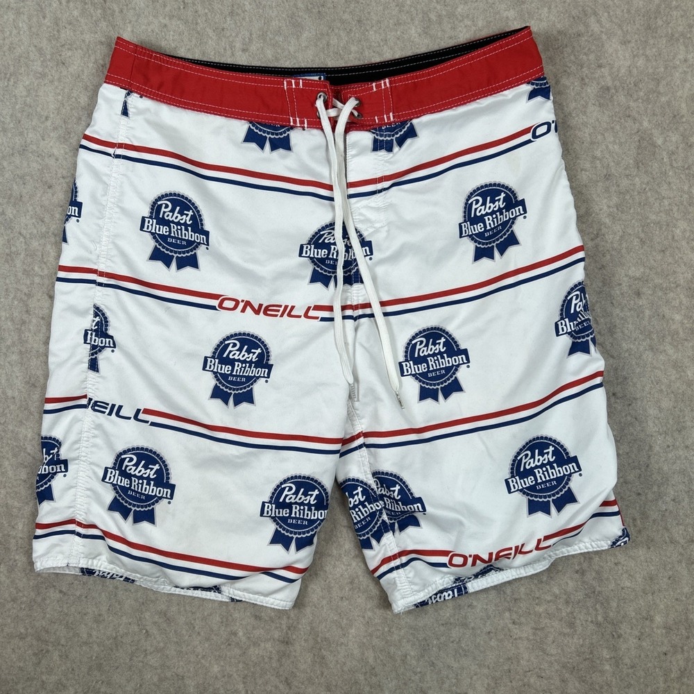 O'Neill Pabst Blue Ribbon Board Shorts Men's 34 Swim Suit Trunks Lined Mesh PBR